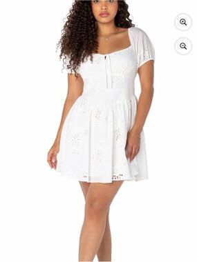 White Eyelet Puff-Sleeve Mini Dress